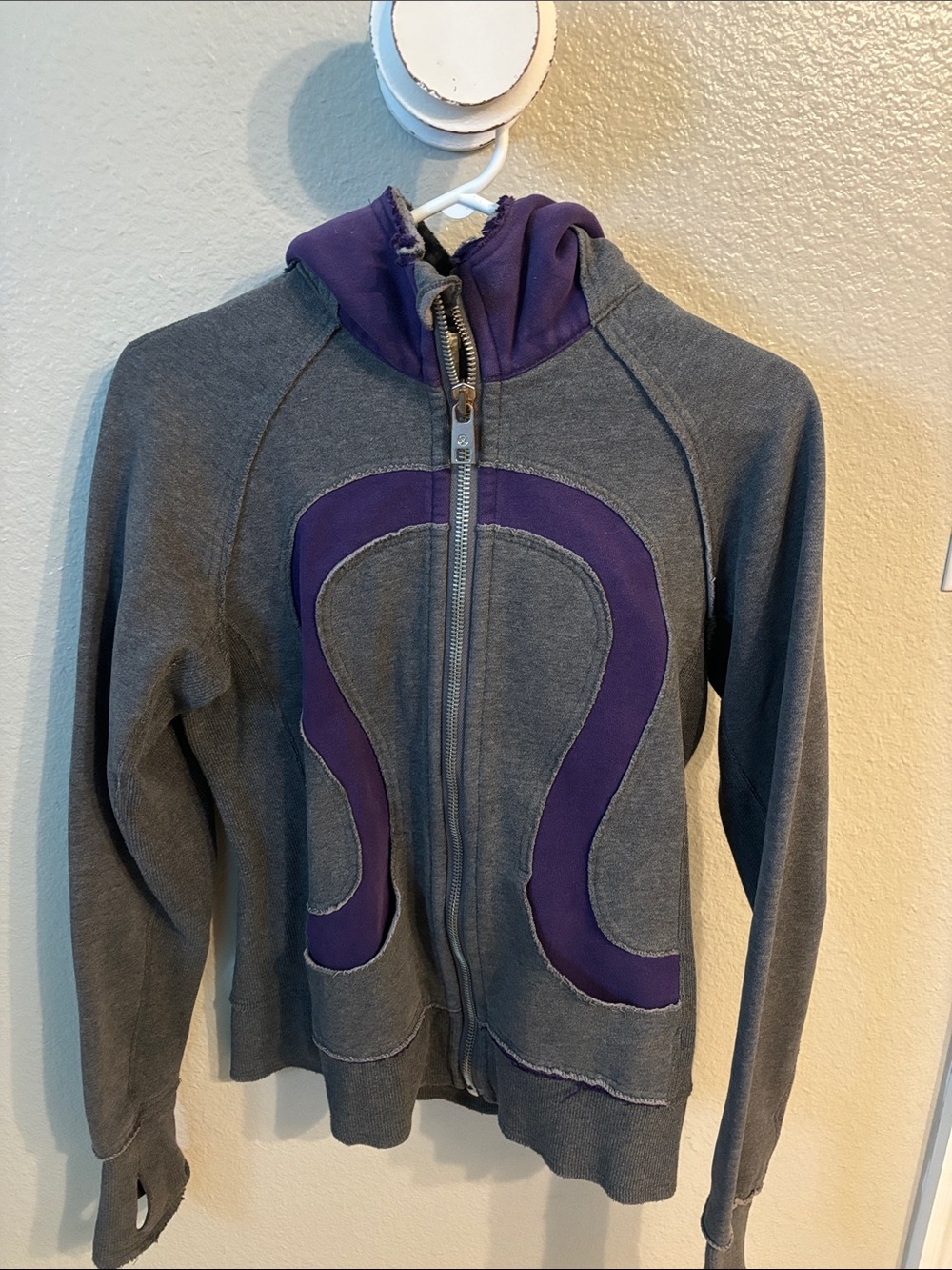 lululemon athletica Scuba Gray Zip-Up Hoodie with Purple Logo
